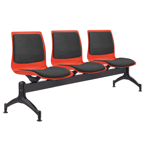 Pod 3 Seater Beam Red Shell Upholstered inserts