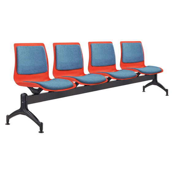 Pod 4 Seater Beam Red Shell Upholstered inserts