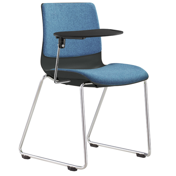 Pod Upholstered Chrome Sled with Tablet Arm