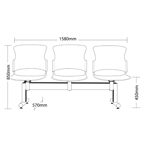 Focus 3 Seater Beam with upholstered inserts