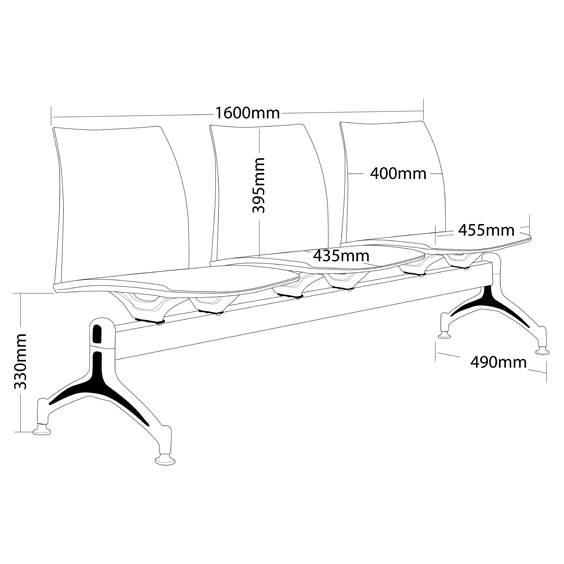 Vinn Mesh Back Upholstered 3 Seater Beam